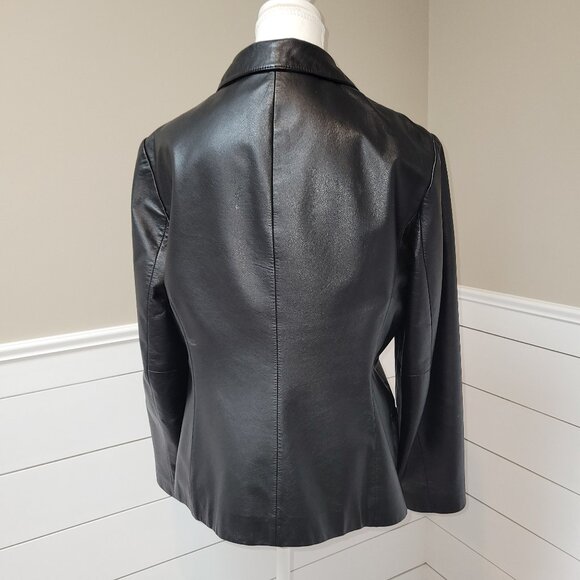 Nine West Short Black Leather BlazerJacket- Size10 - Picture 2 of 8